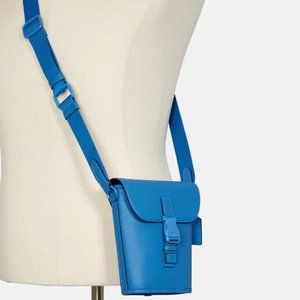 Coach Track Small Flap Crossbody Blue Leather Speedclip closure